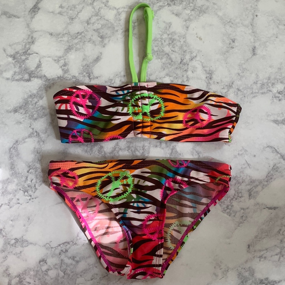 Animal and Peace Sign Print Halter Bikini